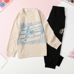 Bộ Bé trai thu đông cotton dài tay in chữ G2024 size đại 8/16 tuổi