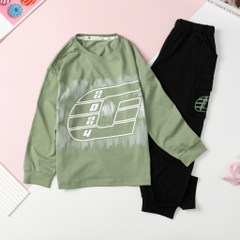Bộ Bé trai thu đông cotton dài tay in chữ G2024 size đại 8/16 tuổi
