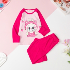 Bộ Bé gái cotton thu đông tay ráp lăng 3/10T