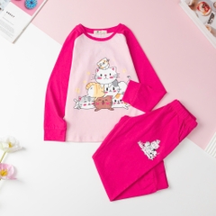 T416 Bộ Bé gái thu đông cotton ráp lăng size đại 8/16T