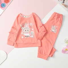 Bộ cotton thu đông Bé gái tay bèo LABUBU size 2/8T x24