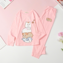 T416 Bộ Bé gái thu đông cotton ráp lăng size đại 8/16T