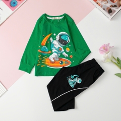 T423 Bộ cotton thu đông Bé trai in chữ Lightning size 3/10T