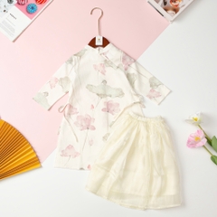 Áo dài Bé gái hoa văn đính ngọc trai size 2/6 tuổi