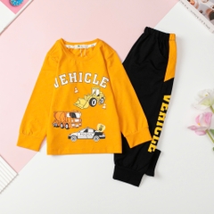 T423 Bộ cotton thu đông Bé trai in chữ VEHICLE size 3/10T