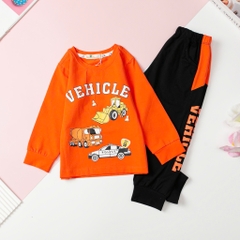 T423 Bộ cotton thu đông Bé trai in chữ VEHICLE size 3/10T