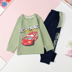 T423 Bộ cotton thu đông Bé trai in chữ Lightning size 3/10T