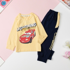 T423 Bộ cotton thu đông Bé trai in chữ Lightning size 3/10T