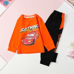 T423 Bộ cotton thu đông Bé trai in chữ Lightning size 3/10T