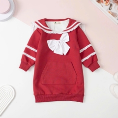 Váy nỉ da cá dài tay thu đông nơ ngực thủy thủ size 4/12 tuổi