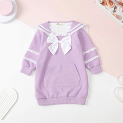 Váy nỉ da cá dài tay thu đông nơ ngực thủy thủ size 4/12 tuổi