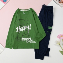 T411 Bộ cotton thu đông Bé trai túi hộp 8/16 tuổi