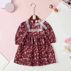 Váy thu đông hoa nhí cổ ren nơ 1/5