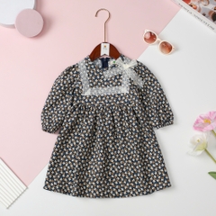 Váy thu đông hoa nhí cổ ren, nơ vai 6/10