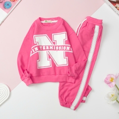 Bộ nỉ da cá bé gái in chữ N size 3/8 tuổi