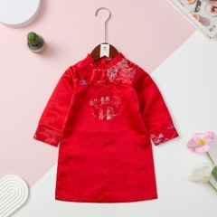 Áo dài gấm Bé trai thêu tròn giữa size 2/14 tuổi