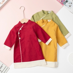 Áo dài Bé trai nhung trơn màu size 6/12 tuổi