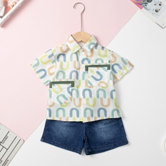 Bộ Áo sơ mi kết hợp quần bò túi cúc 1/10