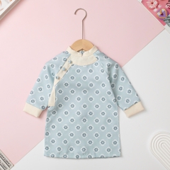 Áo dài nhung bé trai cúc lệch vai size 1/7 tuổi