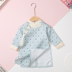 Áo dài nhung bé trai cúc lệch vai size 1/7 tuổi