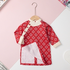 Áo dài nhung bé trai cúc lệch vai size 1/7 tuổi