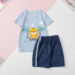 Bộ mùa hè bé trai vải cotton, hoạt hình size 1/7 tuổi