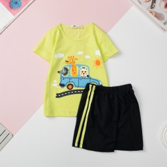 Bộ mùa hè bé trai vải cotton, hoạt hình size 1/7 tuổi