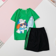 Bộ mùa hè bé trai vải cotton, hoạt hình size 1/7 tuổi