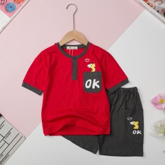 Bộ cotton Bé trai ngắn tay giả túi ngực size 4/12 tuổi