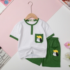 Bộ cotton Bé trai ngắn tay giả túi ngực size 4/12 tuổi