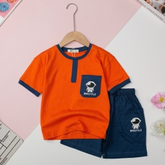 Bộ cotton Bé trai ngắn tay giả túi ngực size 4/12 tuổi
