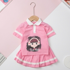 Bộ áo phông cổ bẻ kèm chân váy hình cô gái, capybara size 2/12 tuổi