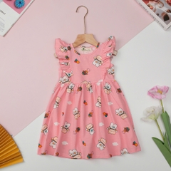 Váy cotton Bé gái ngắn tay bèo vai size 2/12 x24