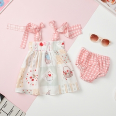 Váy thô 2 dây nơ kèm quần chíp 6/36month