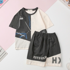 Bộ cotton trẻ em - BT B001, Bộ quần áo cộc tay bé trai mùa hè size 4/16 phối HX