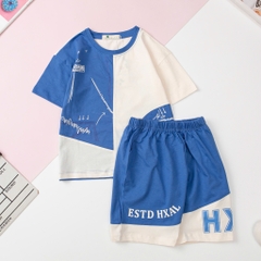 Bộ cotton trẻ em - BT B001, Bộ quần áo cộc tay bé trai mùa hè size 4/16 phối HX