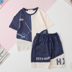 Bộ cotton trẻ em - BT B001, Bộ quần áo cộc tay bé trai mùa hè size 4/16 phối HX