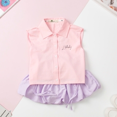 Bộ thời trang TE- F02, Bộ áo thun cổ bẻ, chân váy phồng size 2/10 tuổi