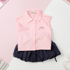 Bộ thời trang TE- F02, Bộ áo thun cổ bẻ, chân váy phồng size 2/10 tuổi