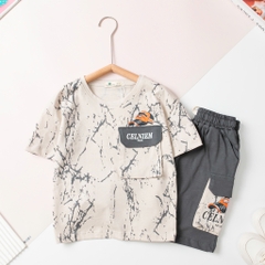 Bộ cotton trẻ em - bé trai B001, quần đùi túi ngực size 4/16 tuổi H560