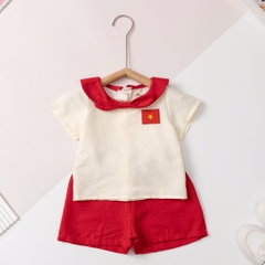 Bộ cotton trẻ em - bé trai B002, cờ đỏ sao vàng size 9/36-4/10 tuổi