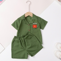 Bộ cotton trẻ em - bé trai B001 1/7 bộ đội