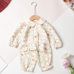 Bộ pijama đũi cotton trẻ em - bé gái ĐG002 1/7