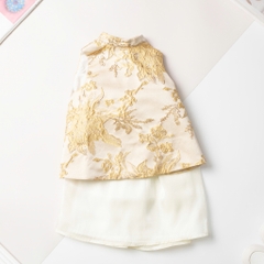 Bộ thời trang trẻ em - F01 size 2/10T, Set áo yếm gấm đuôi xòe phồng kèm chân váy lụa mềm