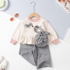 Bộ cotton trẻ em - bé gái ĐG006 2/7 nỉ mèo