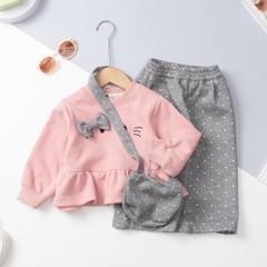 Bộ cotton trẻ em - bé gái ĐG006 2/7 nỉ mèo