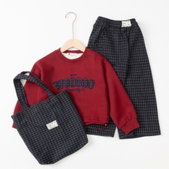 Bộ thời trang trẻ em-F04 nỉ quần kẻ 6/14