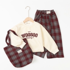 Bộ thời trang trẻ em-F04 nỉ quần kẻ 6/14
