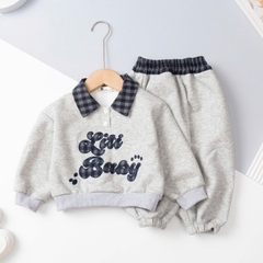 Bộ cotton trẻ em-bé trai ĐB001-cổ caro 2/7 tuổi