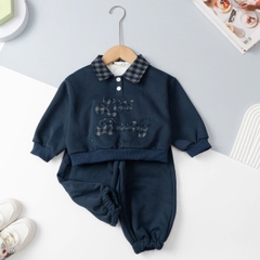 Bộ cotton trẻ em-bé trai ĐB001-cổ caro 2/7 tuổi